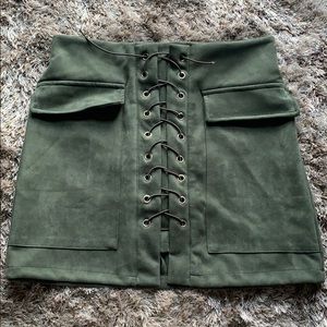 High Waisted Army Green laced-up mini Skirt